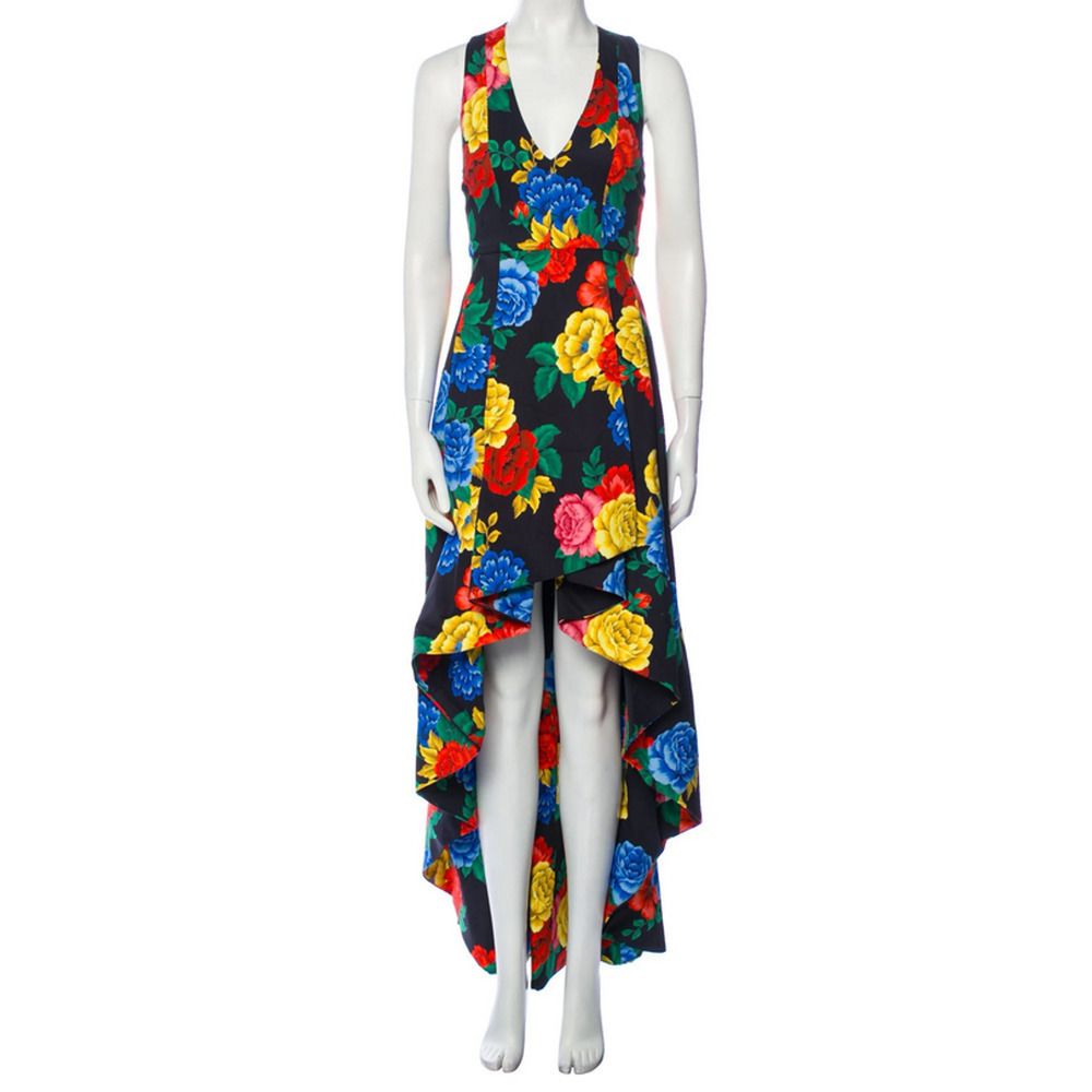 NWT Alice + Olivia Aveena Sleeveless Floral High Low Gown Size 0 Black #1N451